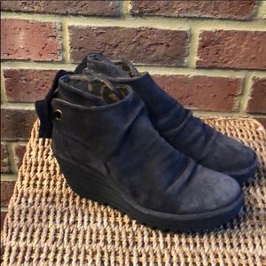 New FLY London diesel grey suede ruched ankle boot